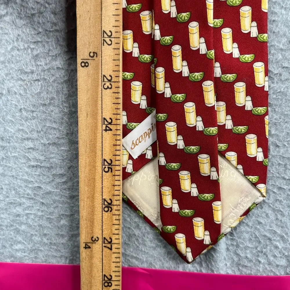 Scappino Silk Necktie Tequila Shot Salt Lime Print Red Tie